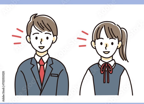 Fototapeta ハキハキと挨拶をする学生 男女 中学生 高校生 イラスト 素材