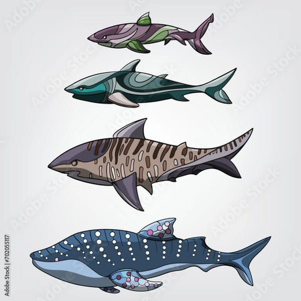 Obraz Vector illustration of isolated cartoon sharks