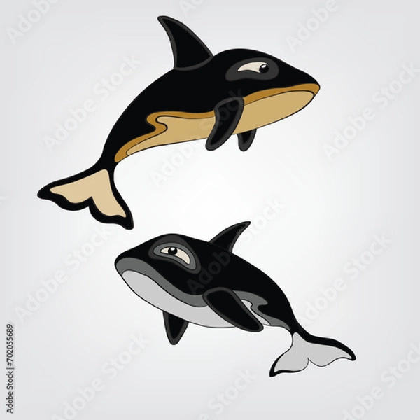 Obraz Vector illustration of isolated cartoon orcas