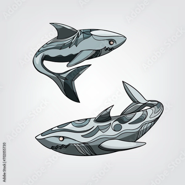 Obraz Vector illustration of isolated cartoon sharks