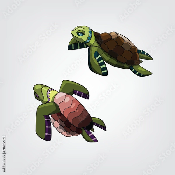 Obraz Vector illustration of isolated cartoon turtles