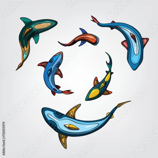 Obraz Vector illustration of isolated cartoon sharks