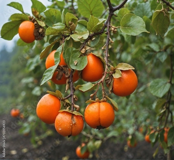 Fototapeta Ripe oranges on the tree in the garden. Shallow depth of field.