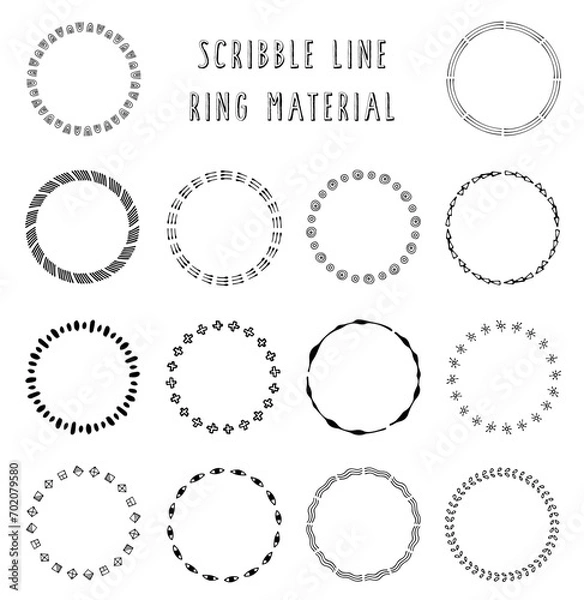 Fototapeta 手描きのリング型フレーム素材のセット