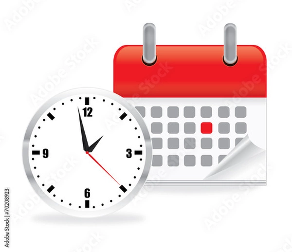 Fototapeta Vector illustration of calendar clock icon on white background.