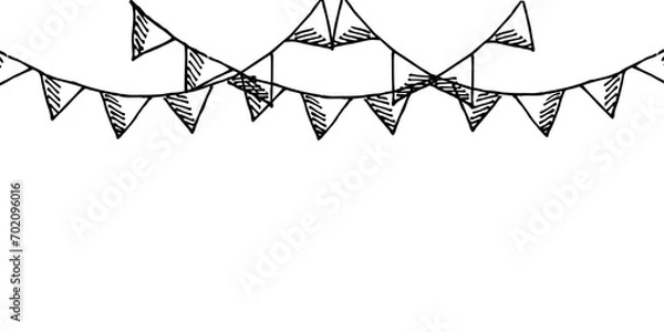 Fototapeta Festive Background with hand drawn Triangle Doodle Ribbons with Ribbon. Big horizontal Birthday poster. Festival banner. Vector illustration. Art with carnival element.