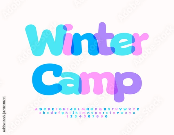 Fototapeta Vector colorful sign Winter Camp. Creative Bright Font. Trendy Alphabet Letters and Numbers