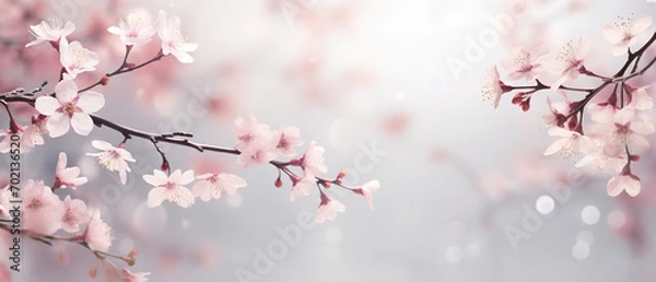 Obraz Spring themed background, cherry tree branches, bokeh, empty space, soft and vibrant colors