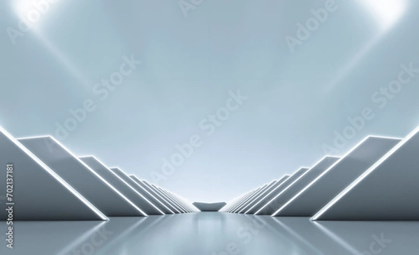 Obraz Elegant white futuristic light and reflection triangle wall background. 3D rendering.