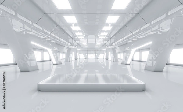 Obraz Futuristic empty stage. Modern Future background technology Sci-fi interior concept. 3d rendering