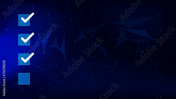 Fototapeta Tick correct sign mark in checkbox with connecting dots and lines on dark blue background.