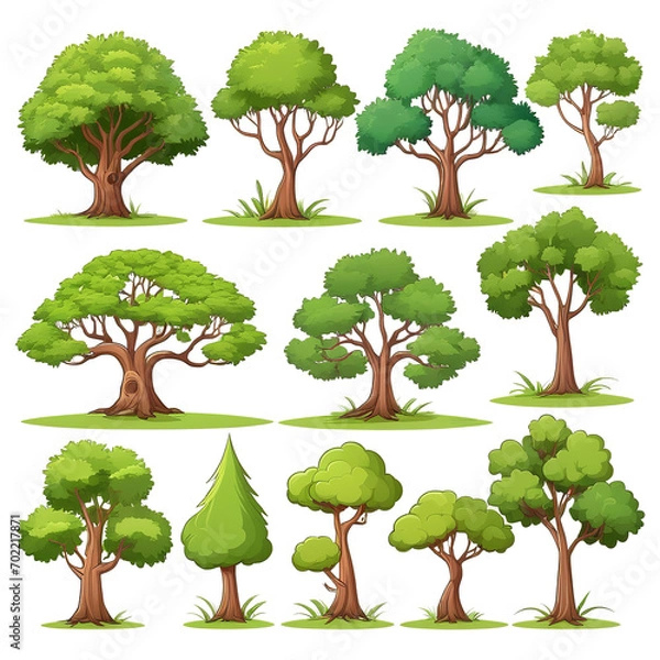 Obraz Vector Cartoon of Trees Isolated on White Background On transparent background PNG file