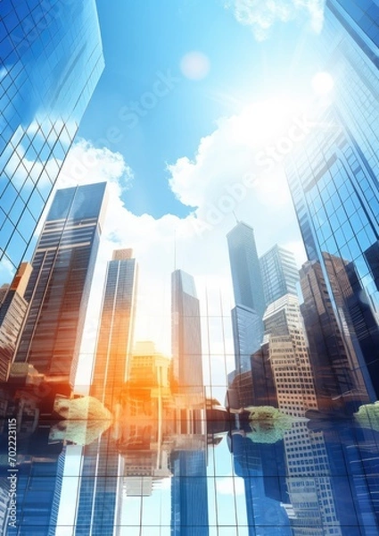 Obraz Modern and luxury skyscrapers in megapolis city sunset light during sunny day. Generative Ai.