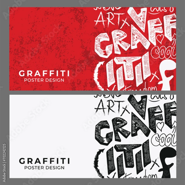 Obraz Set of banners in graffiti style. Street art, drawing on the wall. Template for banner, poster, card, flyer, cover. Vector drawing, design elements.