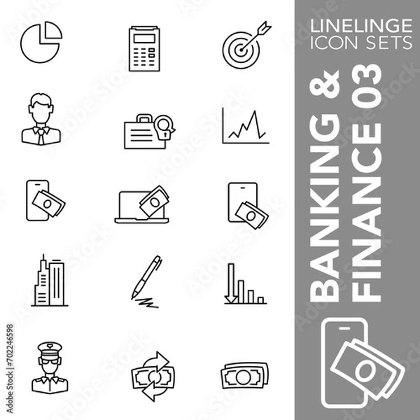 Fototapeta Thin line icon set of banking, business and financial symbols
