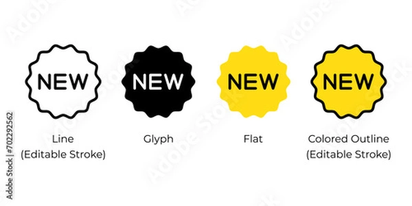 Obraz New tag, badge or sticker, new item label vector icon set for website design, app, ui, isolated on white background. Vector illustration.