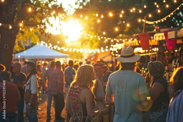 Obraz Wine festival celebration, a lively and colorful scene capturing people celebrating at a wine festival with booths.