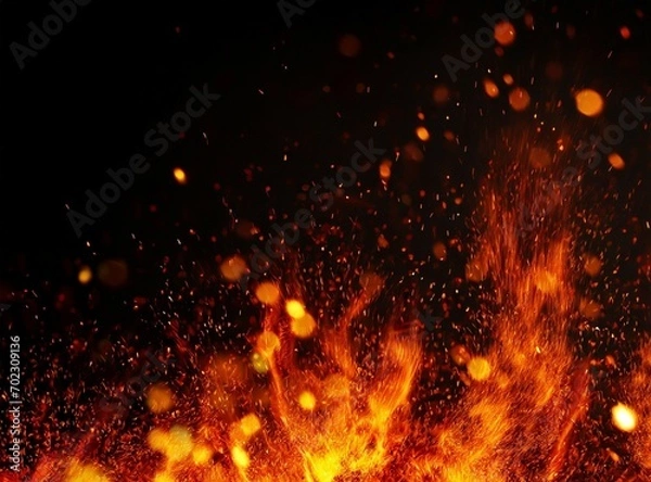Obraz Embers and flames over black background