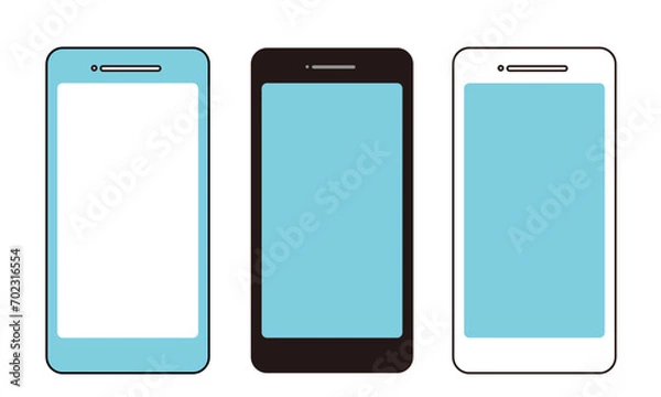 Fototapeta スマートフォン　水色　白枠　黒枠　アイコン　セット