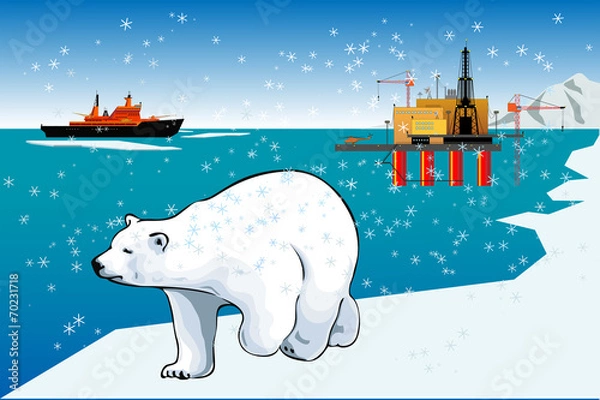 Obraz Polar bear and icebreaker