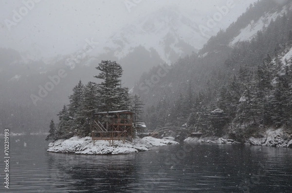 Obraz Snowy Cabin and Mountainside