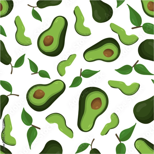 Fototapeta Seamless vector pattern with avocado fruit and leaves