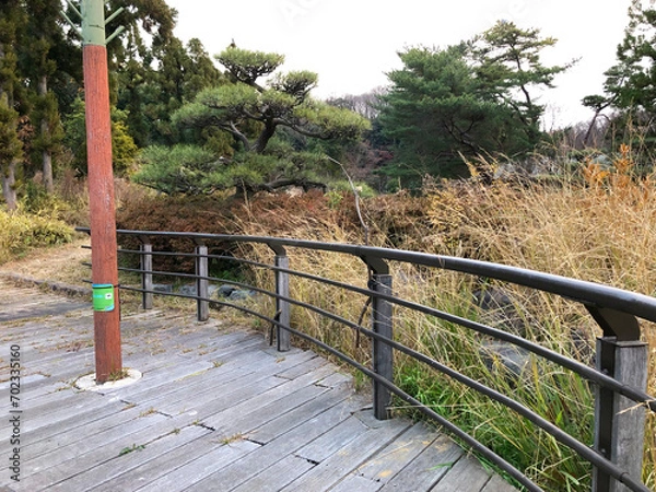 Obraz 曇り空の冬の階段のある公園