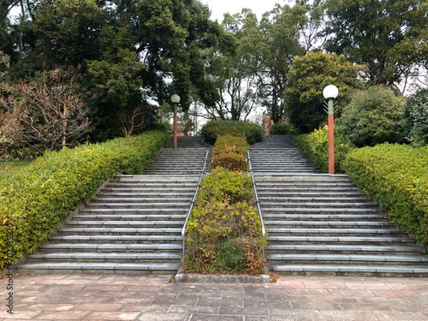 Obraz 曇り空の冬の階段のある公園