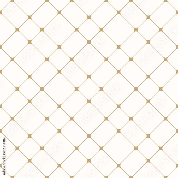 Obraz Golden grid vector seamless pattern. Abstract luxury geometric minimal texture with thin diagonal cross lines, nodes, squares, mesh, lattice, grill. Subtle simple white and gold checkered background