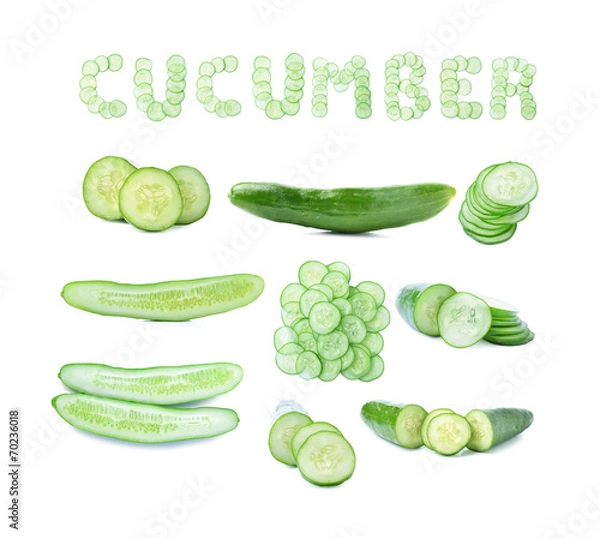 Fototapeta Cucumber and slices on  background.