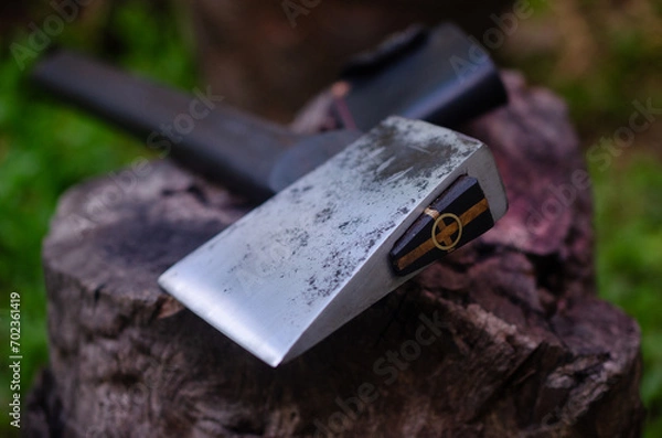 Fototapeta old axe restoretion with new handle