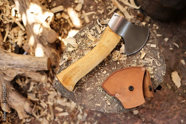 Fototapeta carving axe with Kaffir lime handle