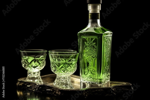 Obraz Bottle and two glasses of absinthe isolated on white