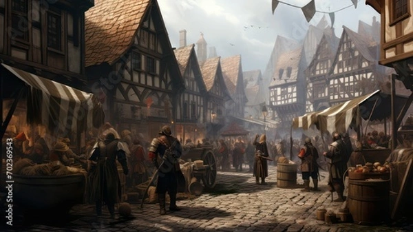 Fototapeta Medieval market created with Generative AI