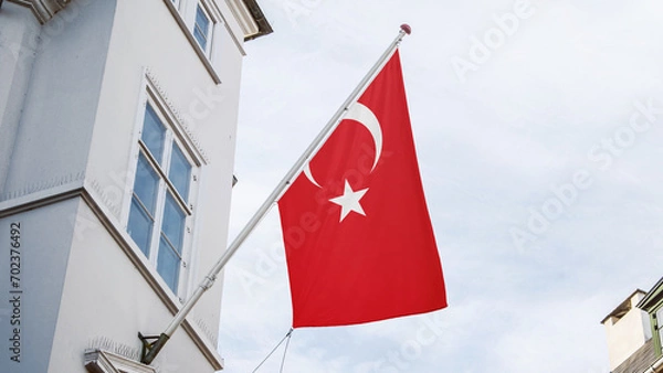 Fototapeta Turkey flag in front top of the building