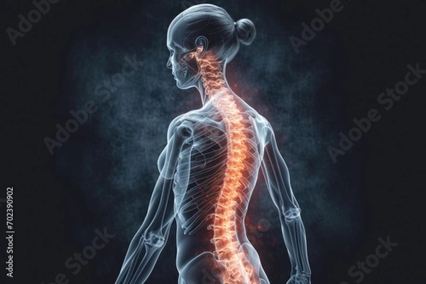 Fototapeta Spine Health Journey: Explore the intersection of sports and healthcare with a focus on a woman experiencing spine pain, showcasing the importance of recovery, treatment, and overall well-being.

