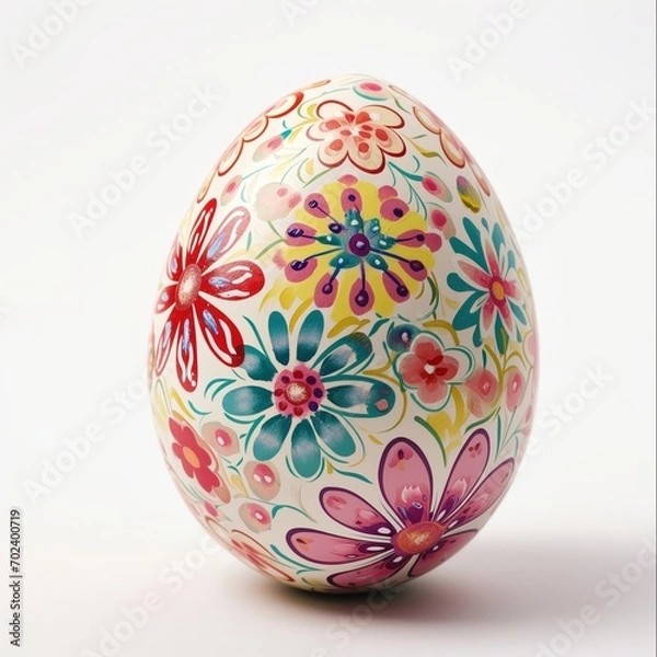 Fototapeta Easter spring flowers decorated egg on white background