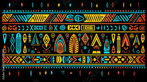 Fototapeta Background illustration with African patterns, print with African colors. Generative AI. Black story Month