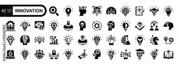 Obraz Zestaw ikon płaskich innowacji. Ikona żarówki i inspiracji. Symbol innowacji. ilustracja wektorowa