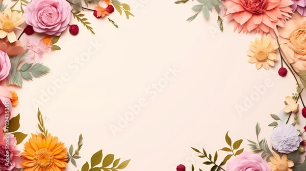 Fototapeta Floral frame with decorative flowers, decorative flower background pattern, floral border background