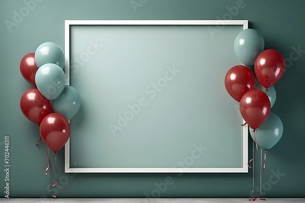 Fototapeta White frame with balloons for own words