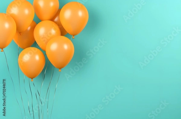 Fototapeta Cheerful Assortment of Orange Balloons on Turquoise with Space for Text