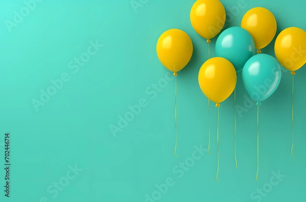 Fototapeta Bright and Festive Balloons on a Turquoise Scene with Area for Text