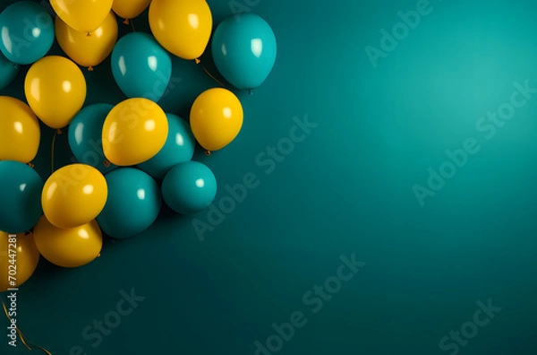 Fototapeta Joyful Colorful Balloons on a Blue-Green Background with Space for Text