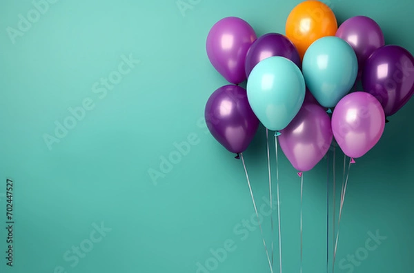 Fototapeta Festive Balloons on Bright Turquoise Backdrop with Room for Text