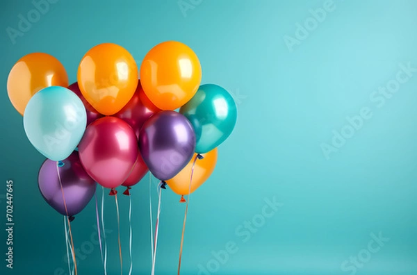 Fototapeta Vibrant Balloons on Turquoise Background with Text Space