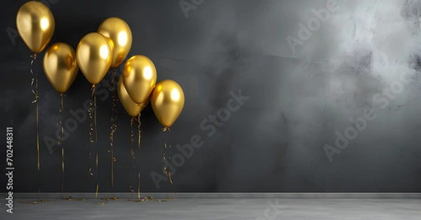 Fototapeta Elegant Gold Balloon Arrangement on Dark Backdrop with Text Space