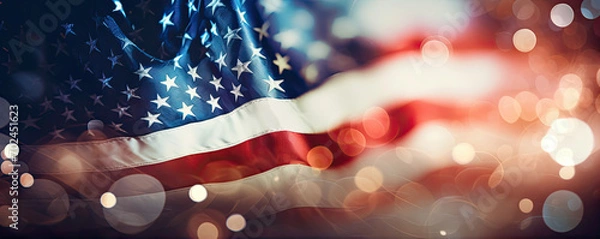 Obraz American flag in back light. Americans or USA flag with sparkling and wind shape