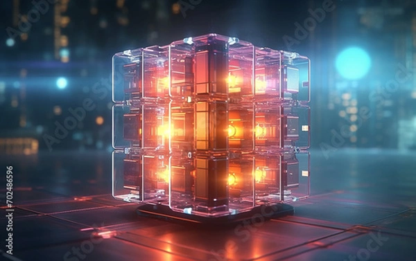 Obraz Futuristic glowing quantum qube