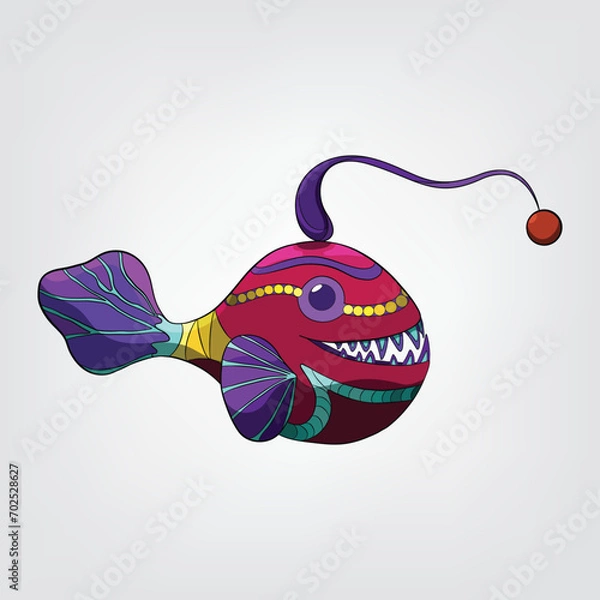 Obraz Vector illustration of isolated cartoon anglerfish